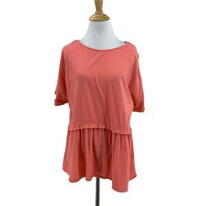 Caslon Peplum Shirt Womens XS Extra Small Salmon Pink Mid Sleeve Flowy Stretch